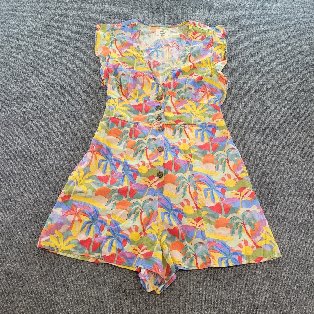 Marine Layer Camilla Romper Groovy Print Women Small‎ Vintage V-Neck Festival
